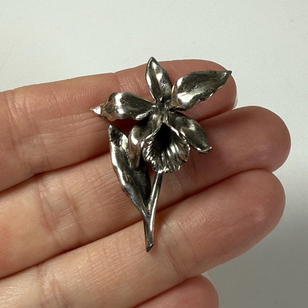 Vtg 800 Silver Signed Marco Conti Italian Flower Iris Orchid Pendant 515 AR 1.5"